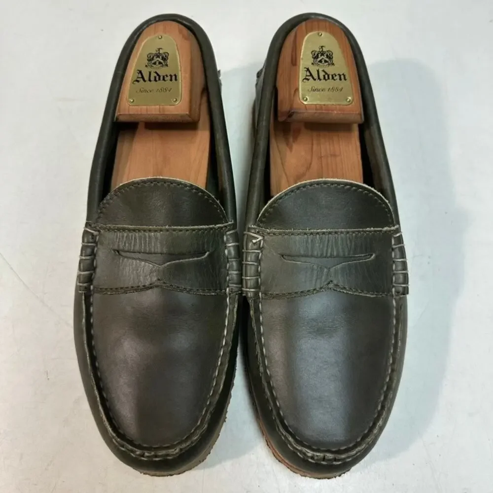 WORN ONCE Quoddy True Penny Loafers Olive Green Handsewn Chromexcel Crepe 8 D